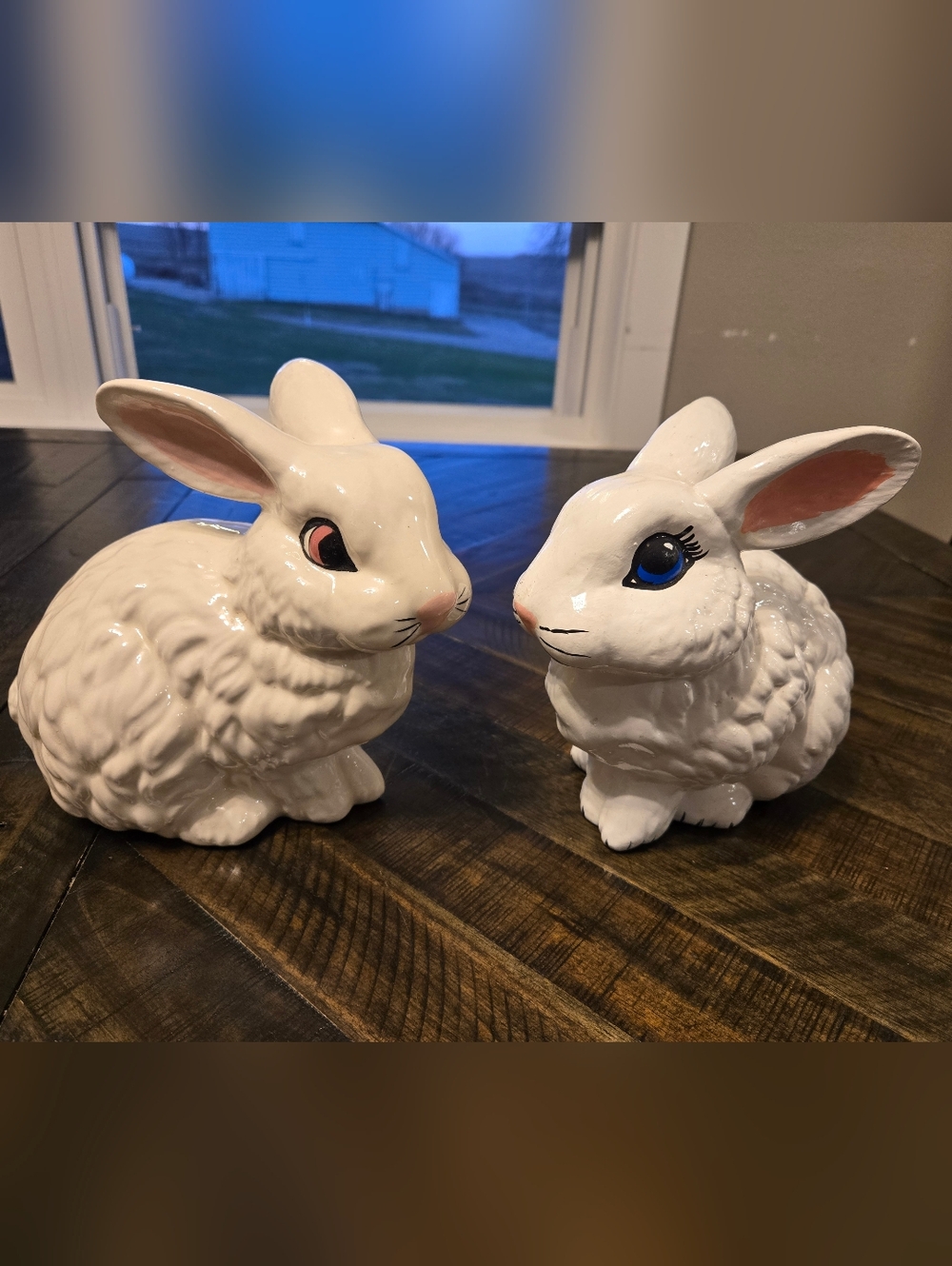 Lot Of 2 Hand Painted Porcelain Bunnies Retro Bright Eyes